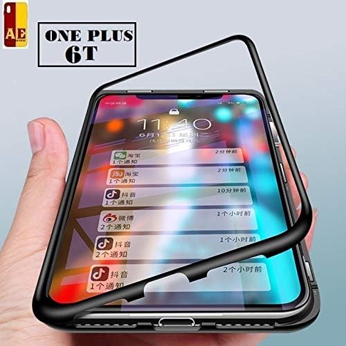 AE Mobile Accessories Oneplus 6T Super Ultra Slim Magnetic Back Case Back Cover with Metal Frame & Glass Back, for Oneplus 6T / One Plus 6T /1+6t Black …