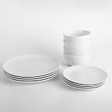 Simpa 12-Piece Dinnerware Set Porcelain White Gloss Microwave Safe Dishwasher view 2