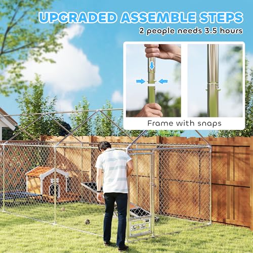 PawHut Outdoor Dog Kennel with Roof, Heavy Duty Dog Run Outdoor Fence Cage with Adjustable & Rotating Bowls, Water-Resistant UV-Resistant Cover, Secure Lock, 19.7' x 7.5' x 7.5'