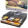 Monitor Stand Riser with Drawer – Metal Mesh Laptop Desk Organizer with Dual Pull Out Storage Drawer,Office Supply for…