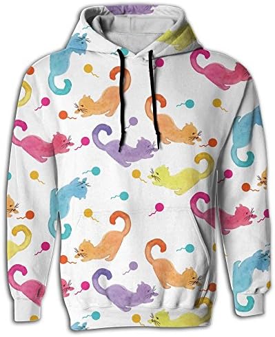 Cute Cats Kitten Playing Ball Nice Mens Guys Drawstring Bts Sweatshirt Lightweight