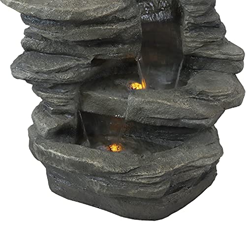 Sunnydaze Stacked Shale Rock Waterfall Fountain with LED Lights