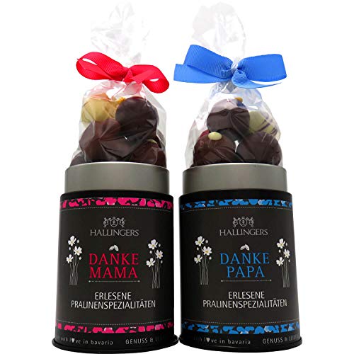 Hallingers 2x 12 Manufaktur-Pralinen handgemacht, ohne Alkohol (300g) - Danke Mama & Danke Papa (Premiumdose… – Bild 3
