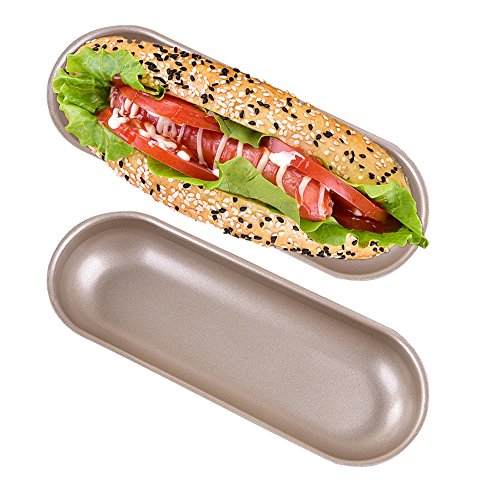 2 Pack Hot Dog Bun Pan Non-stick Carbon Steel Hotdog-shaped Cake Pan, FDA Approved for Oven Baking-7.6×2.9 Inch