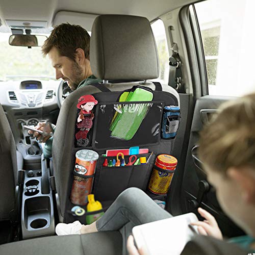 Anban Backseat Car Organizer, Kick Mats Back Seat Protector with 9 Storage Pockets + 10'' Tablet Holder Back Seat Organizer for Book Drink Toy Bottle, Travel Accessory for Kids and Toddlers(2 Pack)