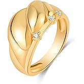 TOPROO Women's Band Ring, 925 Sterling Silver Plated 14K Gold with Cubic Zirconia, Elegant Statement Jewelry