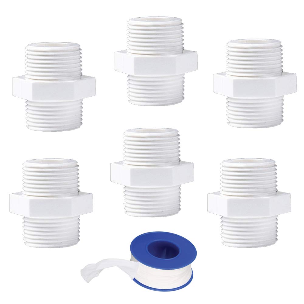 YOFASEN White Water Pipe Connectors - PVC Pipe Fittings Adapter Connector Fitting, 20mm, 6pcs (+ 1pcs Tape)