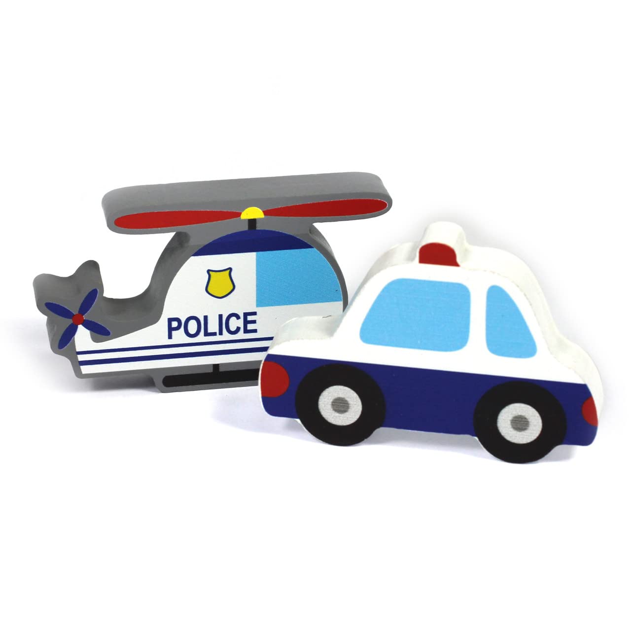 2-Piece Wooden Police Helicopter & Police Car Set - Small World Emergency Vehicles Playset - Inspire Imagination & Creative Playtime - Non-Toxic & Safe for Kids