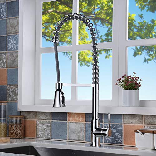 SonTiy Commercial Kitchen Faucets with Pull Down Sprayer, Single Handle Single Hole Pull Out Kitchen Faucet Chrome, High Arc Spring Kitchen Sink Faucets
