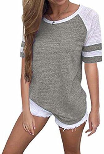 Voopptaw Women's Short Sleeve Raglan Tee Round Neck Color Block Striped T-Shirt Top
