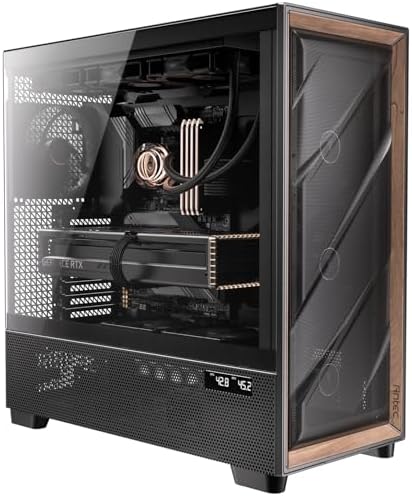 Antec Flux Pro, 6 x PWM Fans Included, High-Airflow Front Panel with Walnut Wood, iShift PSU 90° Mount, USB3.0 x 2, Type-C, 420mm Radiator Support, Temp. Display, Full-Tower E-ATX PC Case