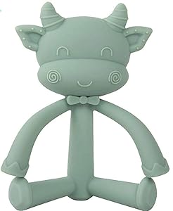 Just4Tots by MAD- Cow Teething Toy for Babies | Self-Soothing Pain Relief Teething Cow Toy | Soft BPA Free Food Grade Silicon Baby Teether Toy | 0-36 Month -Green