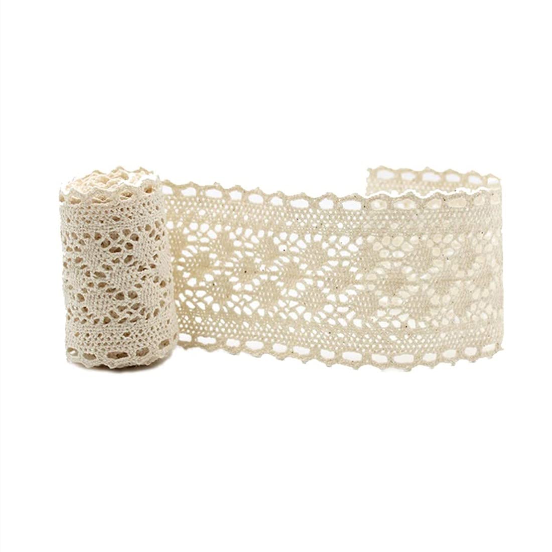5 Yards Beige Lace Edging Trim Ribbon,Crochet Cotton Lace Trimming,Vintage Lace Ribbon,Lace Fabric Trim for Sewing Crafts Wedding Decoration Gift Wrapping (5.8cm)