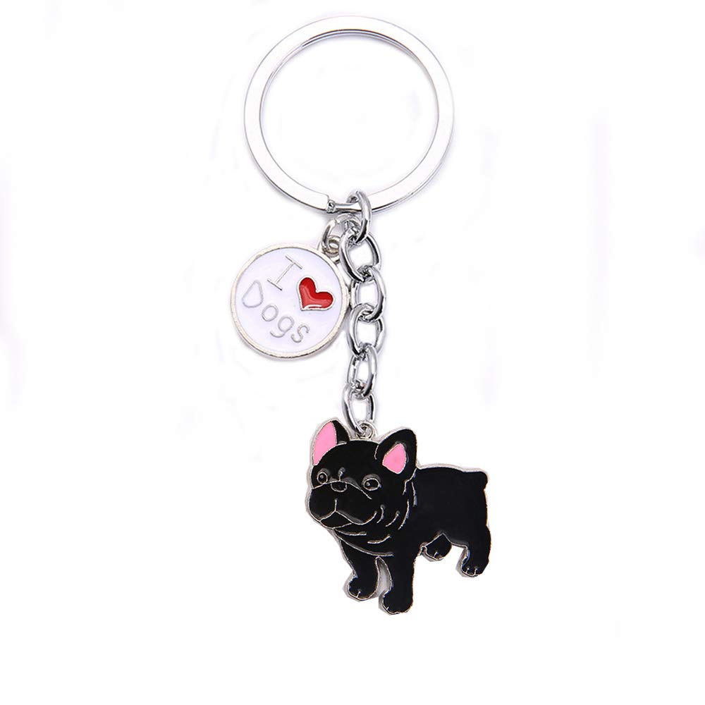 Dog Key-ring Keychain,10cm Cute Metal Dog Keychain Keyring Keyfob Bag Charm Best Birthday (Black French Bulldog)