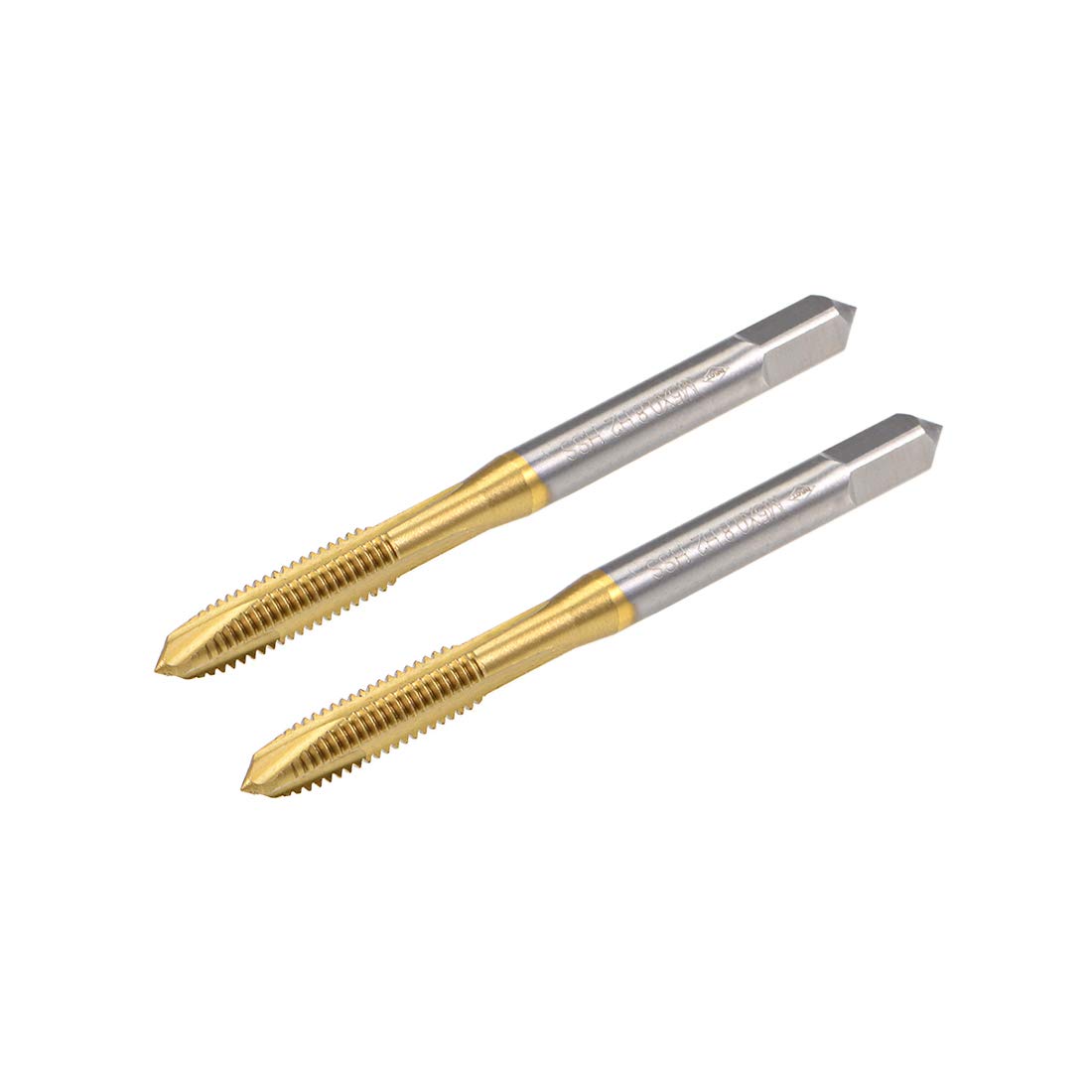 uxcell Spiral Point Plug Threading Tap M5 x 0.8 Thread, Ground Threads H2 3 Flutes, High Speed Steel HSS 6542, Titanium Coated, Metric Screw Taps Tapping Bit for Thread Repair, 2pcs