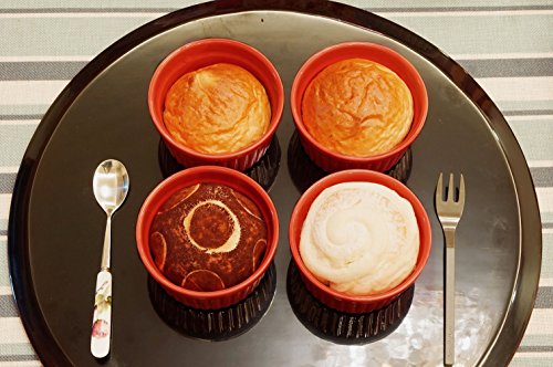 Cinf Porcelain Ramekin Red 8 oz Set of 4 Pudding Bowls Dishes Cup for Baking,Souffle Cups Dishes, Creme Brulee, Custard Cups, Desserts, Oven, Microwave, Freezer and Dishwasher