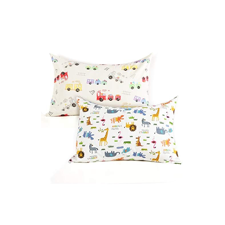 Kids Toddler Pillowcases-2 Pack Pillow Cover for Boys Girls Kids Bedding ,Animal Paradise/Car