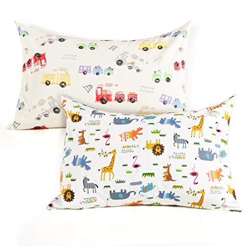 Kids Toddler Pillowcases-2 Pack Pillow Cover for Boys Girls Kids Bedding,Animal Paradise/Car