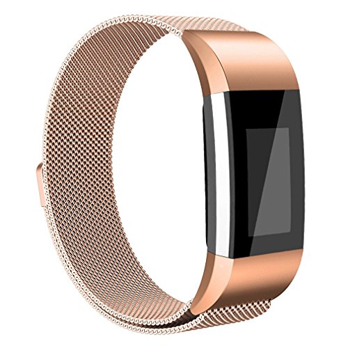 Vancle Fitbit Charge 2 Band, Milanese Stainless Steel Metal Replacement Accessory Bracelet Strap with Magnet Lock for Fitbit Charge 2 (No Tracker) (Rose Gold, Small)