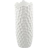 CosmoLiving by Cosmopolitan Porcelain Ceramic Decorative Vase Centerpiece Vase with Hammered Design, Flower Vase for Home Decoration 6" x 6" x 14", White