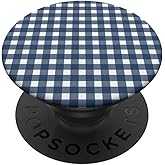 Navy Blue Gingham Check Pattern PopSockets Adhesive PopGrip