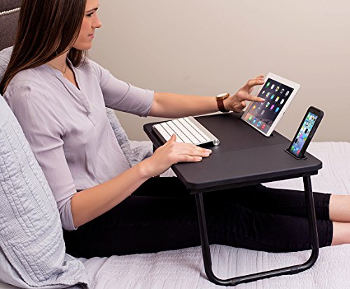 Sofia + Sam Lap Tray with Tablet & Phone Slots | Metal Folding Legs | Lap Desk with Tilting Top | Laptop Stand | Breakfast Serving Bed Tray | Black - Thumbnail 3