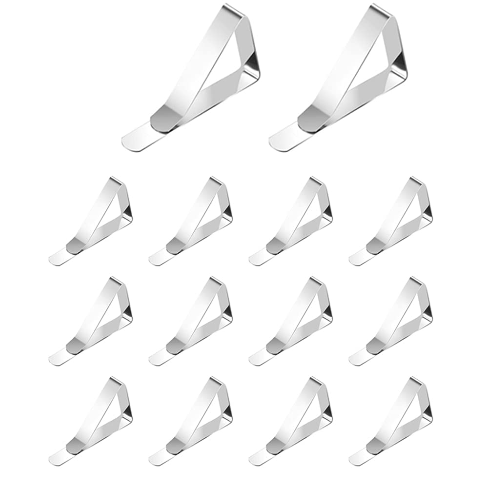 XHNFCU 14 Pack Stainless Steel Tablecloth Clips Silver Table Cover Clamps, Table Cloth Holders, for Parties, Dining, Party, Camping, Outside