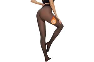 Arkim Fleece Lined Glossy Black Sheer Tights Women,Crotch 1 Seam Line Translucent Thermal Tights Winter Leggings