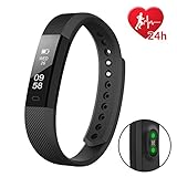 LETSCOM Fitness Tracker, Fitness Tracker Watch with Heart Rate Monitor,Slim Touch Screen and Wristbands, Wearable Waterproof Activity Tracker Pedometer,Black for Android and iOS