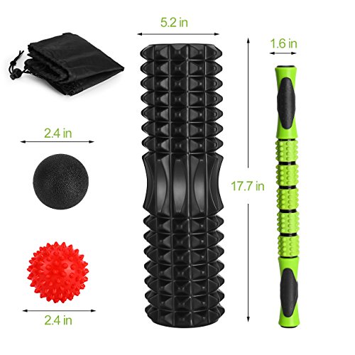Foam Roller Set, 18 inch Massage Stick with Double Massage Ball Carry Bag Trigger Point Therapy for Recovery Muscle Sport Gym, Muscle Massage Set
