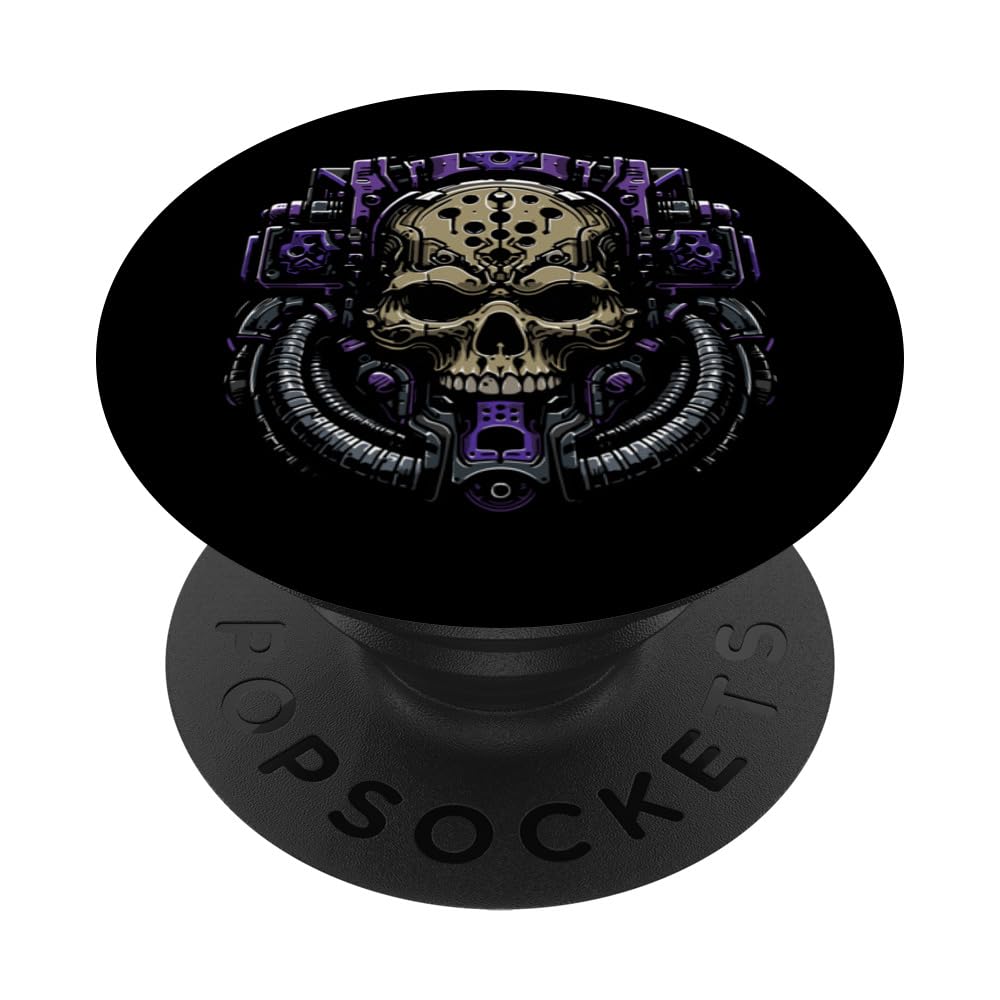 Tech Skull Futuristic Mechanical Skull Bot Future Technology PopSockets Swappable PopGrip