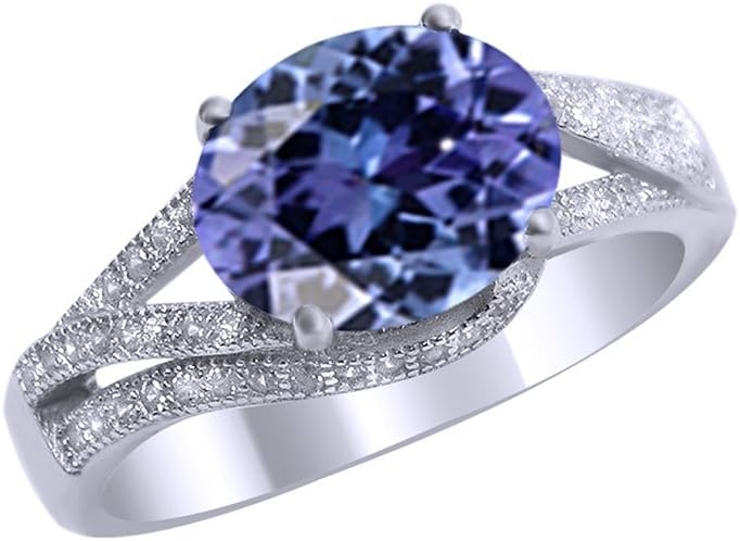 Jewel Zone US Simulated Alexandrite and White Cubic Zirconia Fashion Ring in 14k Gold Over Sterling Silver (3 Cttw)