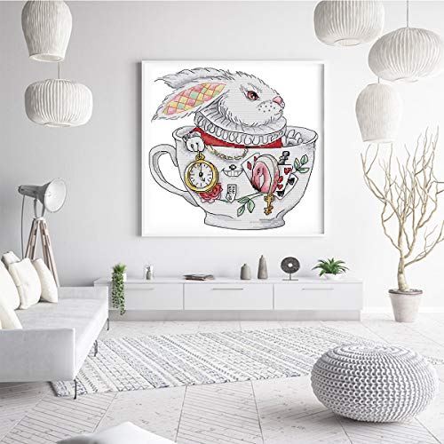 Printed Cross Stitch Kits 11CT 13X13 inch 100% Cotton Holiday Gift DIY Embroidery Starter Kits Easy Patterns Embroidery for Girls Crafts DMC Stamped Cross-Stitch Supplies Needlework The Rabbit Cup - Thumbnail 6
