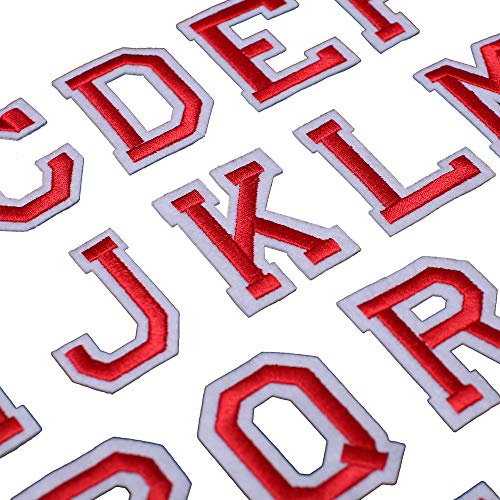 J.CARP Alphabet A to Z Patches, Iron on Sew on Letters for Clothe, 26pcs Red