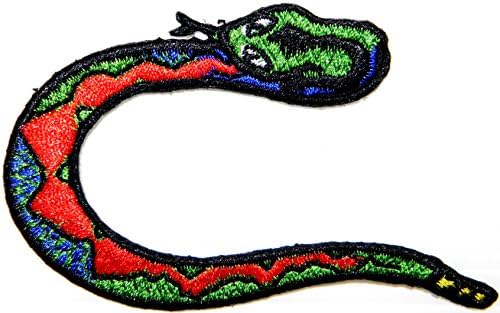 Pura Vida Monkey Lizard Crocodile Snake Dolphin Frog Toucan Bird Wild Animal Patch Sew Iron on Embroidered Applique Fabric Motif Cloth Decoration DIY Costume (Snake (3.25"wide x 2"tall))