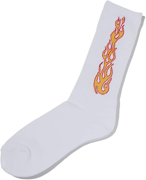 Amazon ファイヤークルーソックスb 靴下 炎 韓国 メンズ レディース ストリート ファッション ダンス Spinns スピンズ ホワイト スポーツソックス 通販