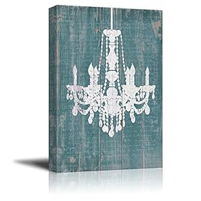 Wll Art Whte Chandelier Painted on Rustic Wood...