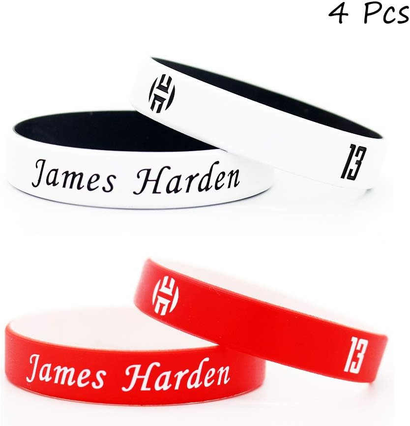 FANwenfengBasketball Star Signature Double Colour Fans Wristbands Sport Absorb Sweat Silicone Bracelet 4 Pcs (Harden)