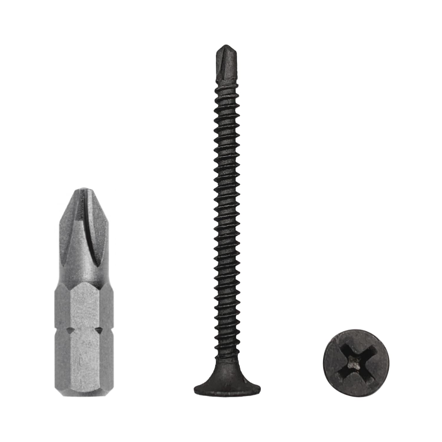 (Pack of 50 pcs) Drywall Black Phosphate Carbon Steel 3.5 x 45 mm Screws, Self-Drilling Sheet Metal Screw, (PH) Phillips Countersunk Head (50, 3.5 x 45 mm)
