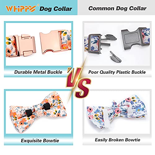 WHIPPY Soft Bow Tie Dog Collar Adjustable Cute Bowtie Dog Collars with Metal Buckle for Small Medium Large Dog Girls Boys, Orange, S