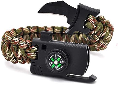 Tcdy Outdoor Paracord Survival Bracelet - Hiking Gear Travelling Camping Gear Kit - Premium Parachute Rope Bracelet,Flint,Fire Sticks,Compass Stone,Survival Knife,Whistle