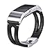 bayite Leather Bands Compatible Fitbit Charge 2, Leather Band Metal Clasp Smartwatch Replacement Accessory Bracelet, Black with Hole, Small