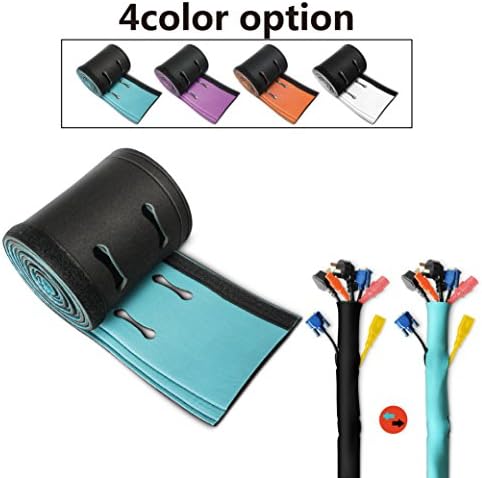 Cable Management Sleeve,Cable sleeve,UPGRADE,Cord management sleeve,Cord sleeve,Computer Cable Sleeve,Neoprene Cord Management Sleeve, Velcro Cord Organizer (Black &amp; Blue, 78 Inches)