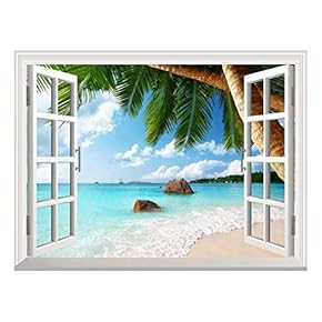 Removable Wall Sticker/Wall Mural - ANSE Lazio Beach on Praslin Island in Seychelles | Creative Window View Wall Decor -24"x32"