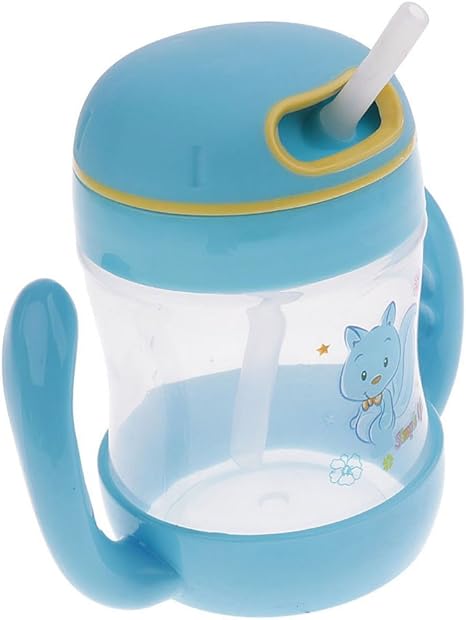 Amazon Co Jp 赤ちゃん非流出 カップの子供 麦わらトレーナーカップ飲み物のボトル 全３色 スタイル1ブルー ホビー