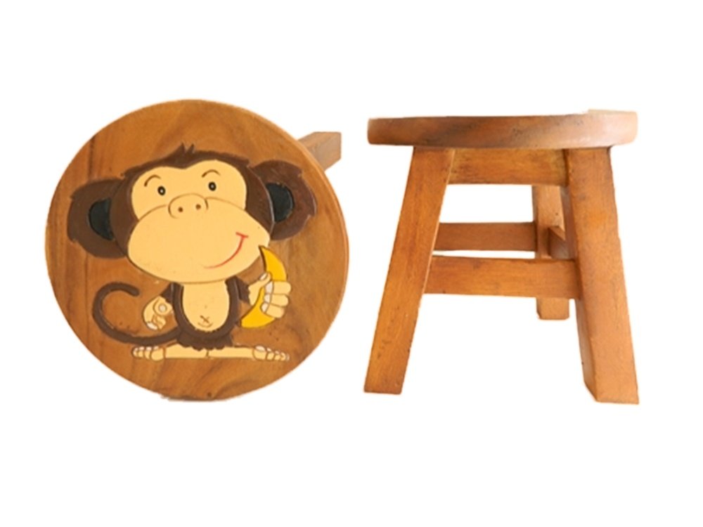 Thai Gifts Childrens Wooden Stool - Monkey
