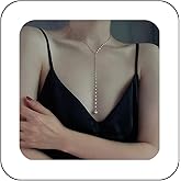 Andelaisi Boho Pearl Y Lariat Necklace Silver Long Y Lasso Necklace Tiny Pearl Pendant Necklace Vintage Lace Chain Y Necklace Jewelry for Women