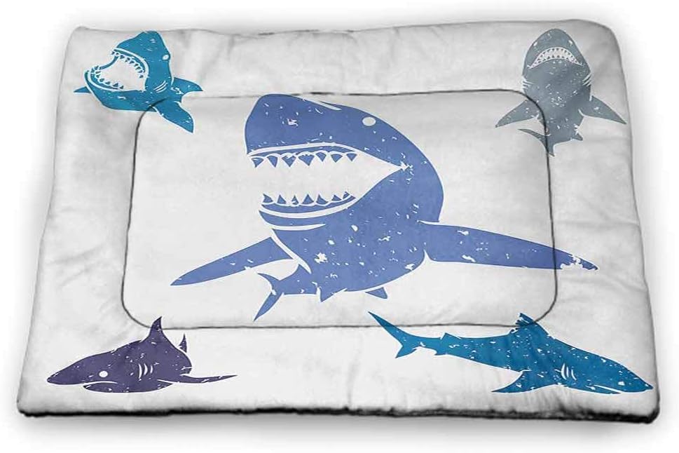 DayDayFun Shark Custom Pet Mat Fish Swimming in The Ocean Underwater Beauty Tropical Island Water Nature Landscape Pet Mats for Food and Water Pale Blue