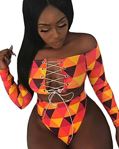 Gogoboi Two-Piece Print Bathing Suit Swimsuit Set Long Sleeve Swimwear For Women (S, Geometry)