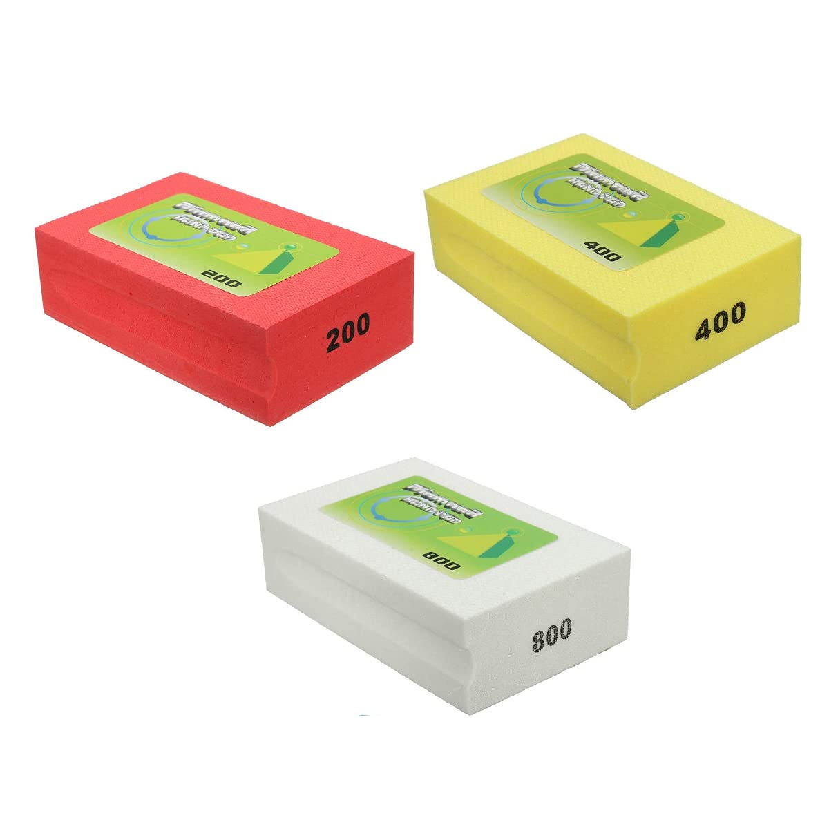 3 Pcs Sanding Blocks Diamond Hand Polishing Pad Kit 200 Grit + 400 Grit + 800 Grit Grinding Electroplated Hand-Held Pads Block for Granite Marble Glass Grinding